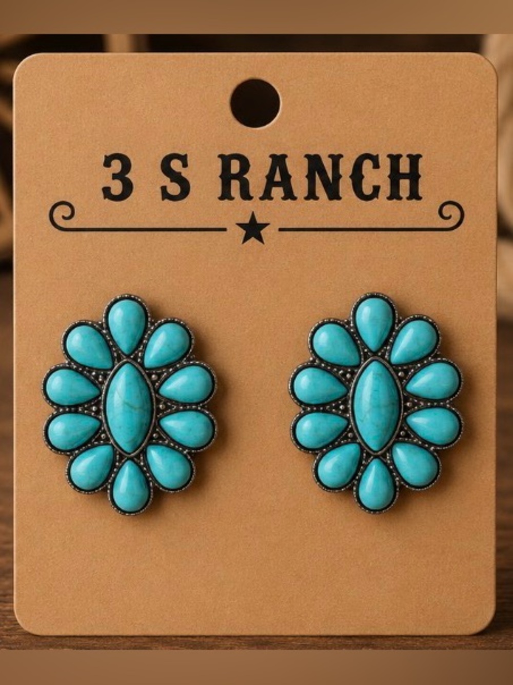 🤠💎 3 S Ranch Turquoise Concho Stud Earrings – NWT 💎🤠